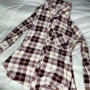 Red and white plaid button down flannel